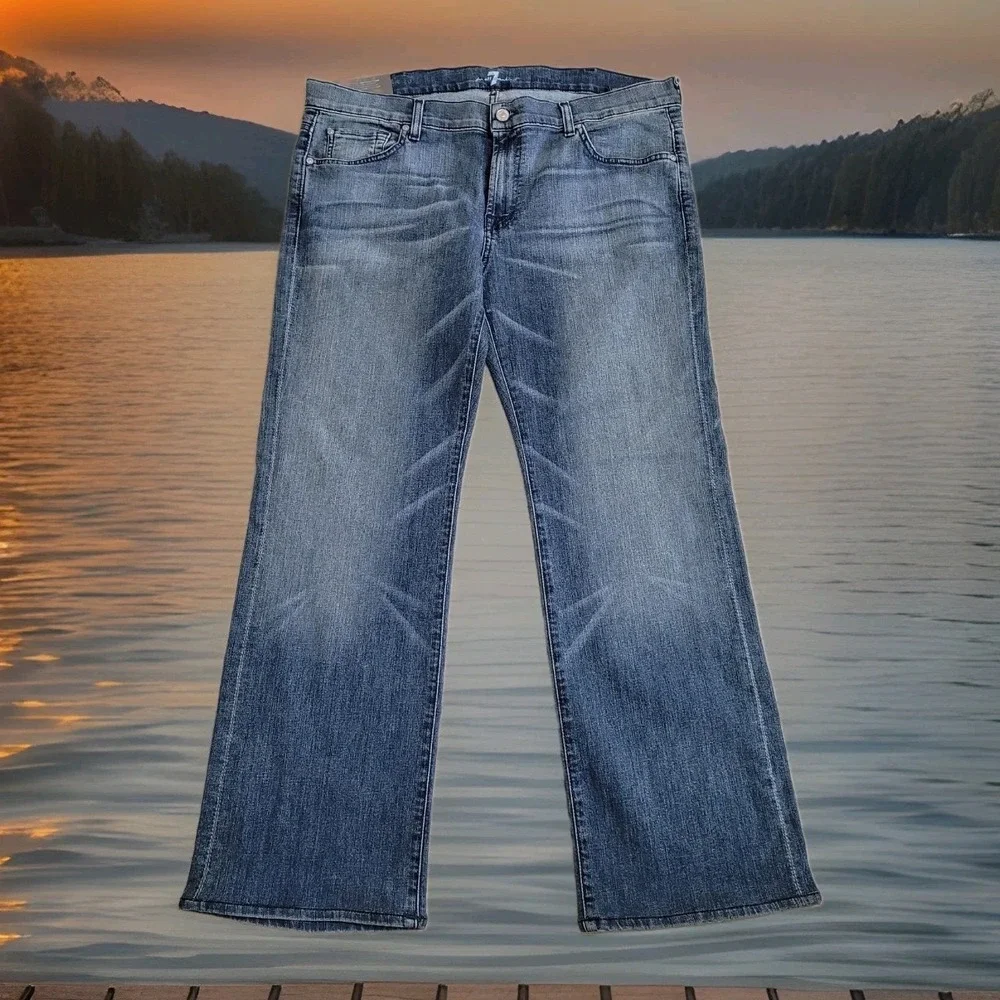 👖NWT 7 For All Mankind Jeans Men 40x30 Medium Wash w/Fade Bootcut Western Rodeo